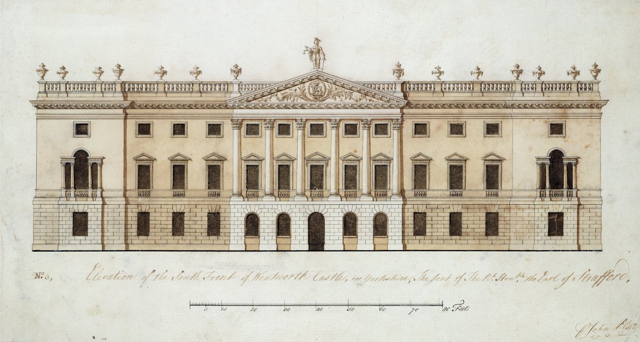 Wentworth Castle, ontwerp voor de zuidkant, ca.1760 door John Platt