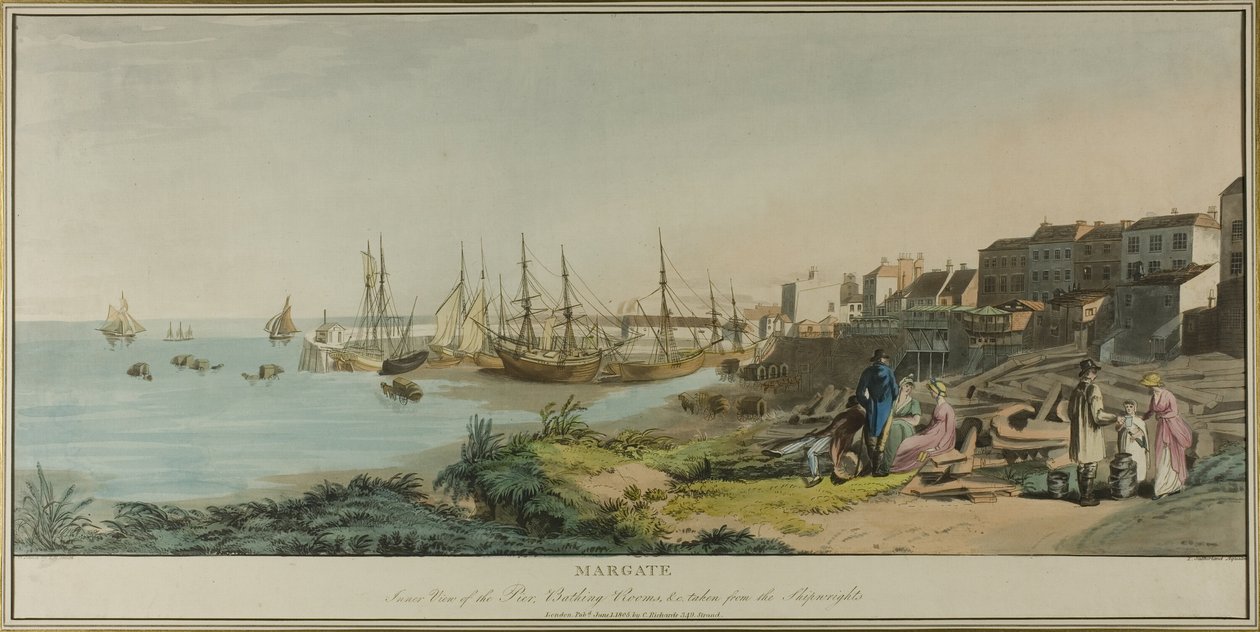 Margate, Binnenaanzicht van de Pier, Badkamers, en genomen vanaf de Scheepsbouwers door John Raphael Smith