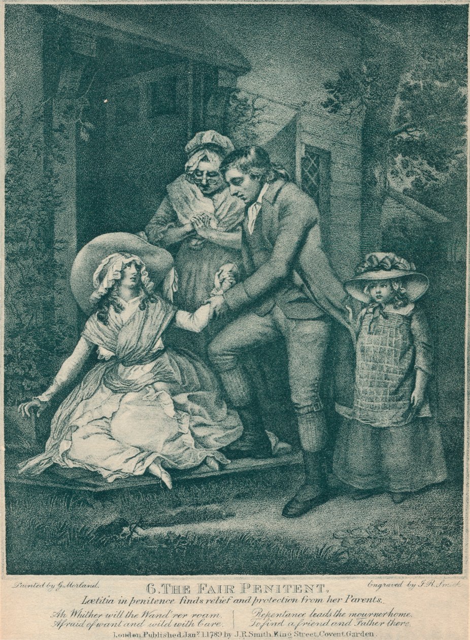 De boetvaardige: Laetitia vindt verlichting en bescherming bij haar ouders, 1789 door John Raphael Smith