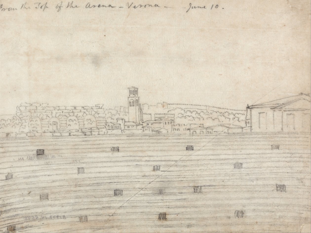 Van de top van de Arena, Verona door John Robert Cozens