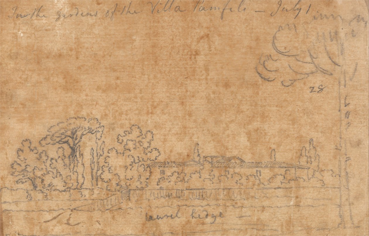 In de tuinen van de Villa Pamphili, 1 juli door John Robert Cozens