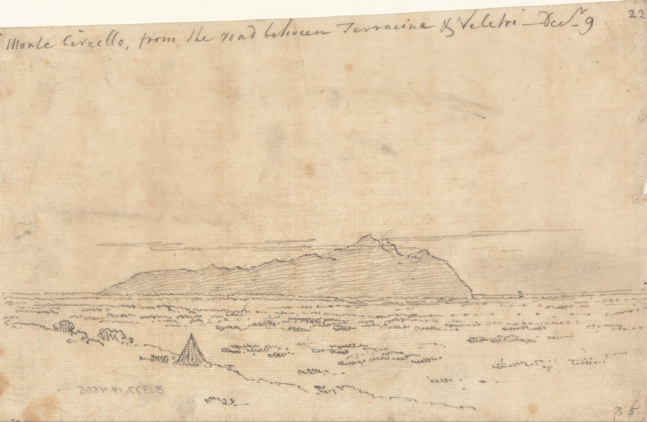 Monte Circeo vanaf de weg tussen Terracina en Velletri door John Robert Cozens