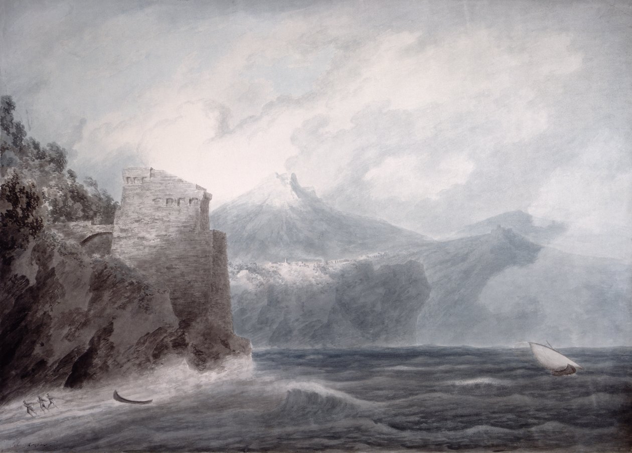 Het kasteel van Salerno, nabij Cetara door John Robert Cozens