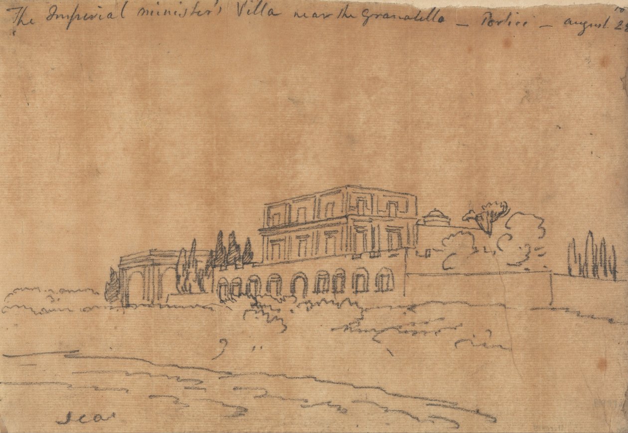 De Villa van de Keizerlijke Minister nabij de Granabello, Portici, 28 Augustus door John Robert Cozens
