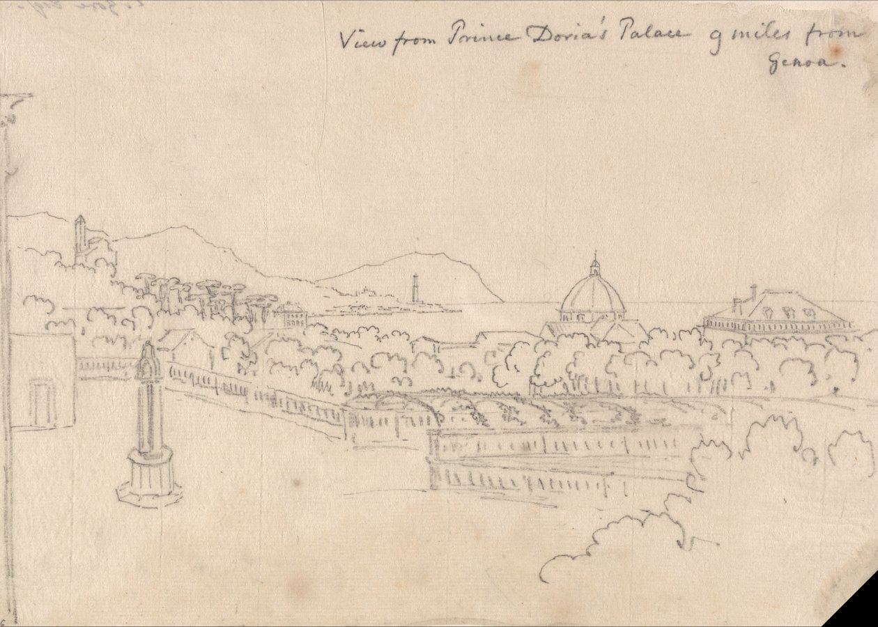 Uitzicht vanaf het paleis van Prins Doria, 9 mijl van Genua door John Robert Cozens