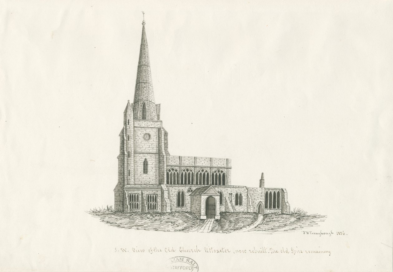 Uttoxeter Kerk [Oud]: pen en inkt tekening, 1836 door John Robert Fernyhough