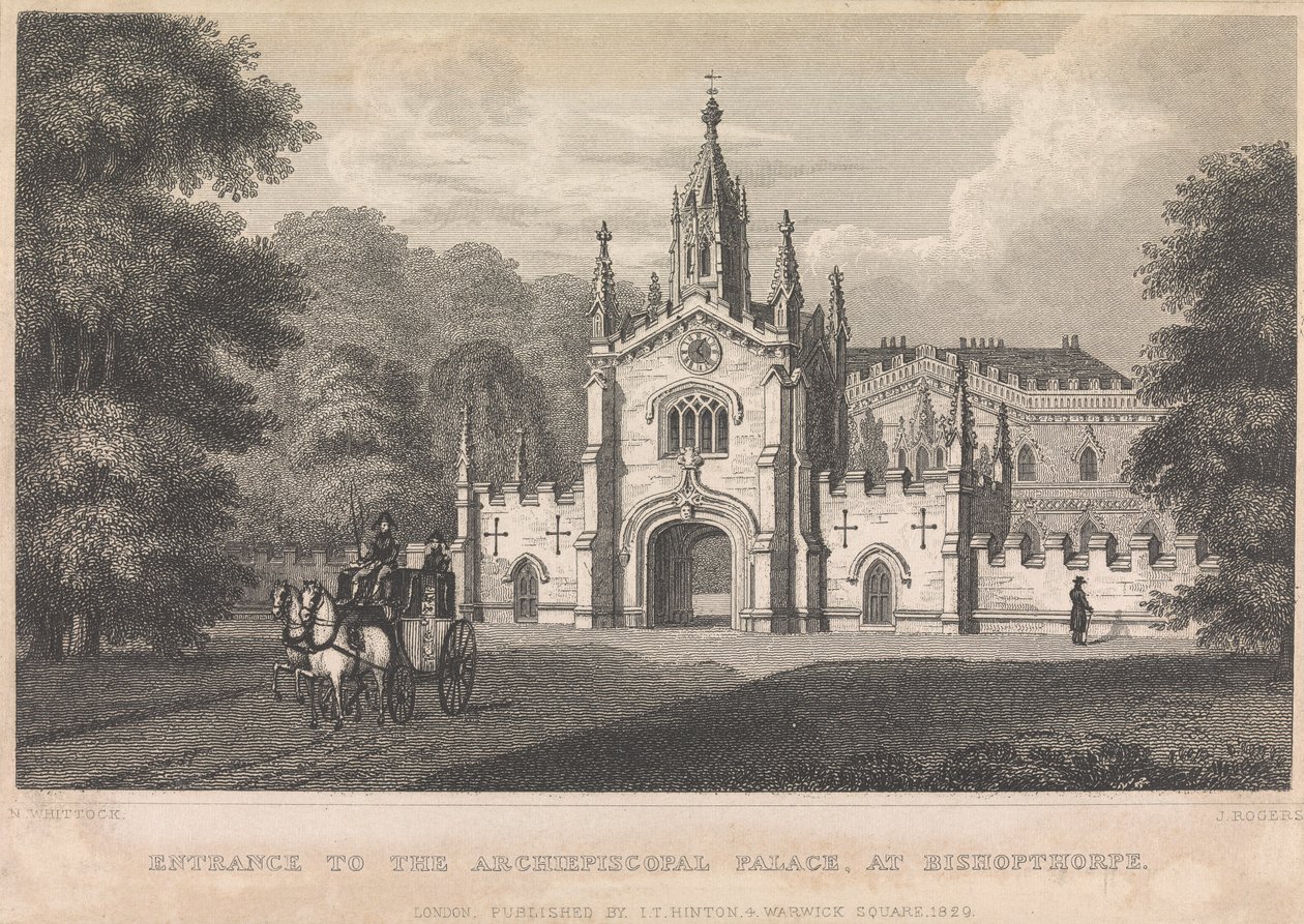 Ingang van het aartsbisschoppelijk paleis, bij Bishopthorpe (uitgegeven door I. T. Hinton); pagina 34 (deel één) door John Rogers