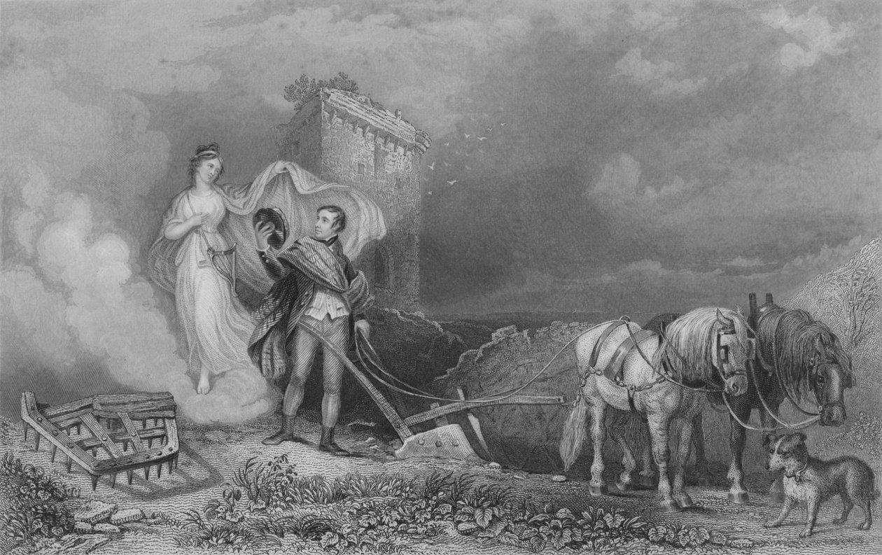 Het genie van de poëzie vindt Burns bij de ploeg, 1840 door John Rogers