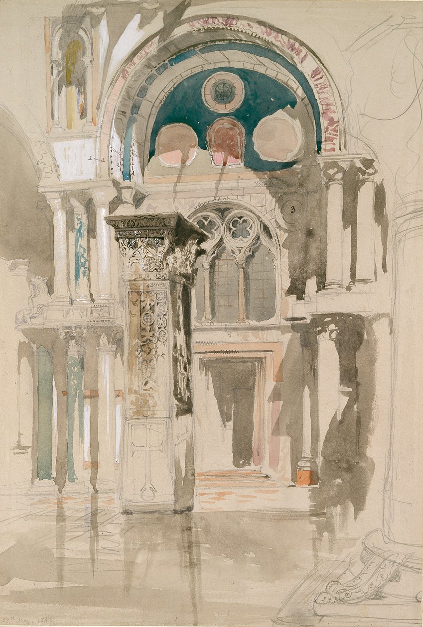Deel van de Basiliek van San Marco, Venetië: Schets na Regen, 27 mei 1846 door John Ruskin
