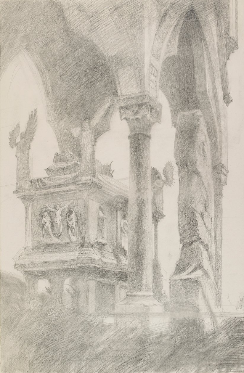 Studie van het graf van Mastino II della Scala in Verona, ca. 1869 door John Ruskin