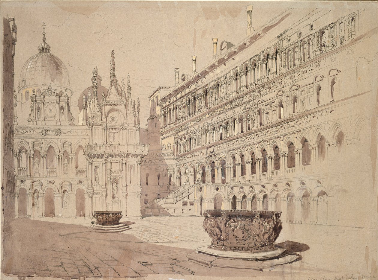 Het hof van het Ducale Paleis, Venetië door John Ruskin