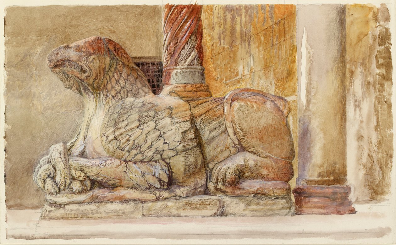 De Gryphon die de noordelijke Schacht van de westelijke Ingang van de Duomo draagt, Verona, 18-28 juni 1869 door John Ruskin