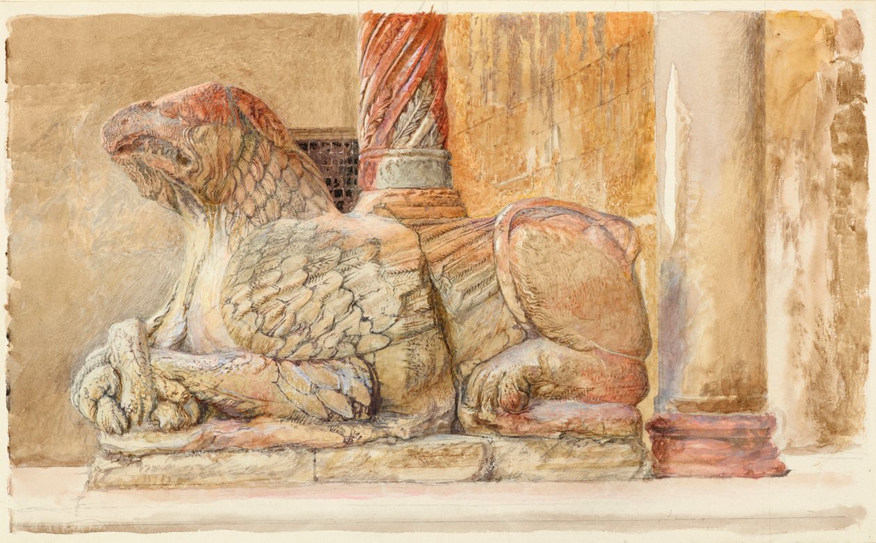 De Gryphon draagt de noordelijke schacht van de westelijke ingang van de Duomo, Verona door John Ruskin