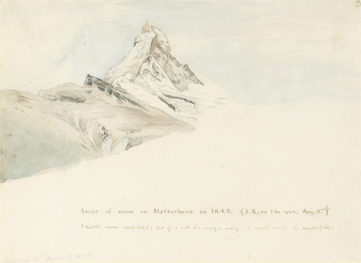 De Matterhorn, Zwitserland, vanuit het Noordoosten, 1849 door John Ruskin