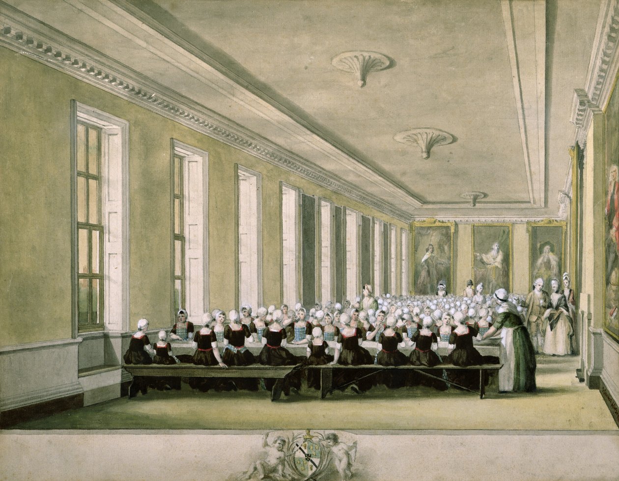 De eetkamer van de meisjes van het Foundling Hospital, 1773 door John Sanders