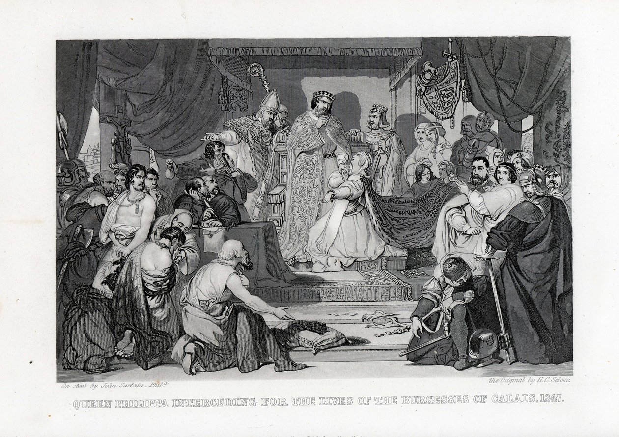 Koningin Philippa die pleit voor de levens van de burgers van Calais, 1347, 1882 door John Sartain