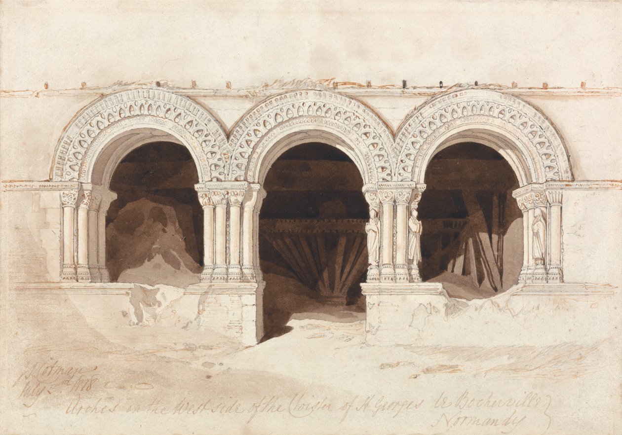 Bogen in de westkant van het klooster van Saint. Georges de Bocherville, bij Rouen, Normandië door John Sell Cotman