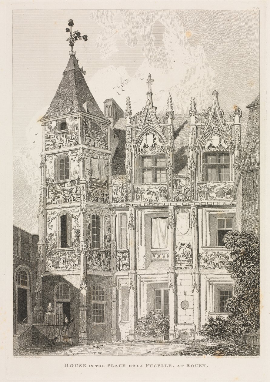 Architectonische antiquiteiten van Normandië (Vol. II), Pl. 64: Huis op de Place de la Pucelle, in Rouen door John Sell Cotman