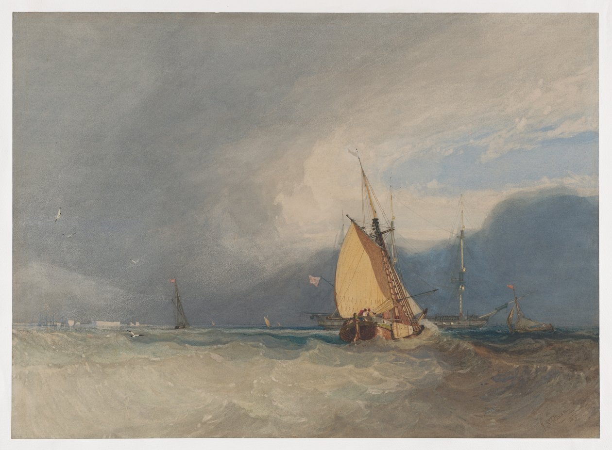 Boten voor de kust, storm op komst door John Sell Cotman