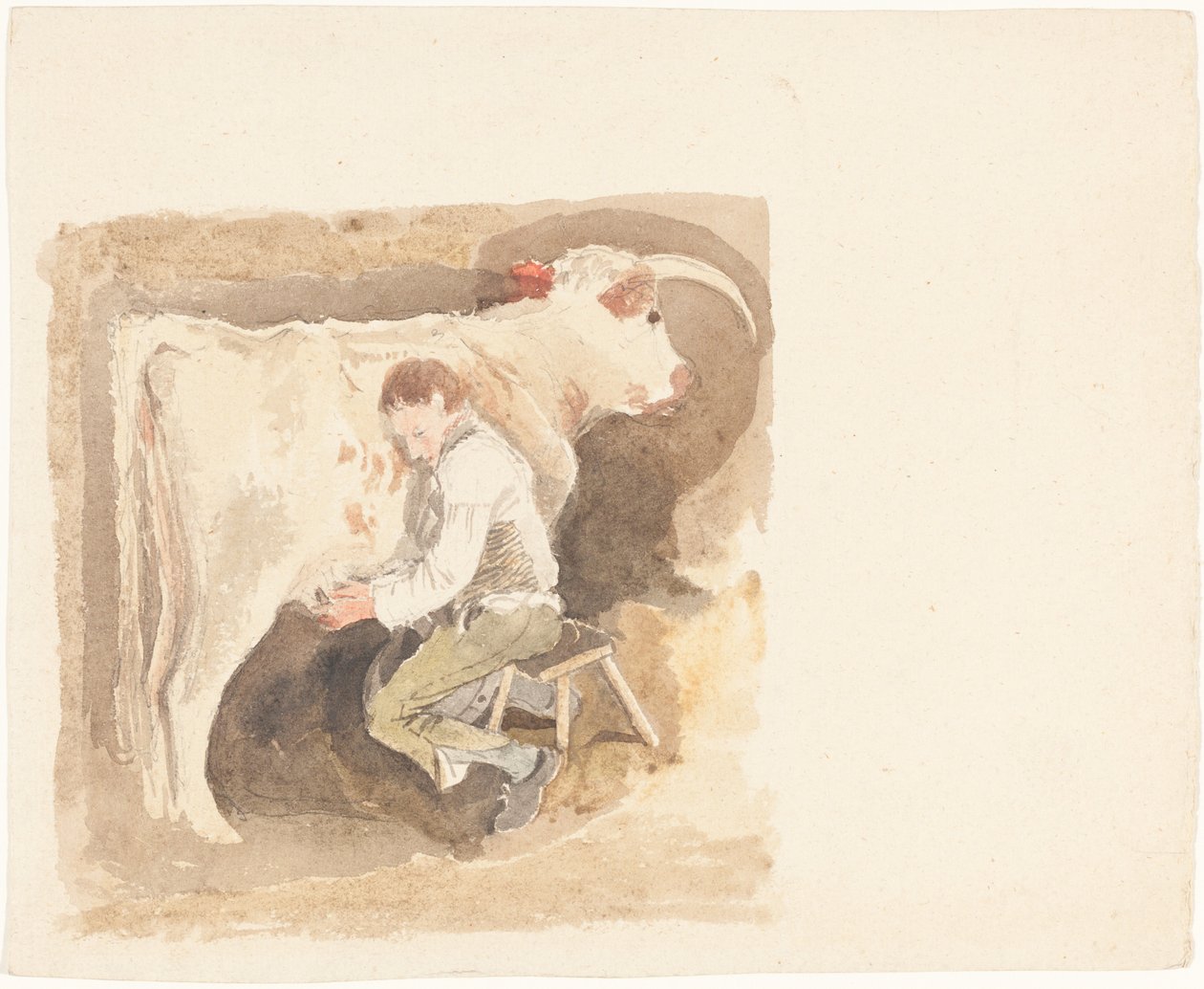 Jongen Melkt Koe door John Sell Cotman