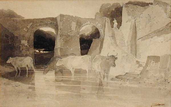 Brug en koeien door John Sell Cotman