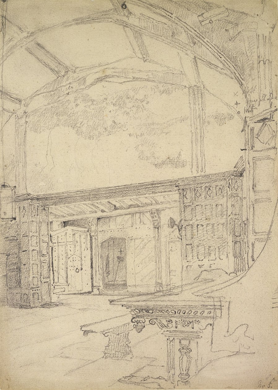 Interieur van de Grote Zaal, Little Moreton Hall, Cheshire door John Sell Cotman