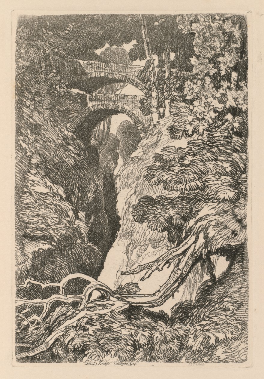 Liber Studiorum: Plaat 10, De Duivelsbrug, Cardinganshire, 1838 door John Sell Cotman