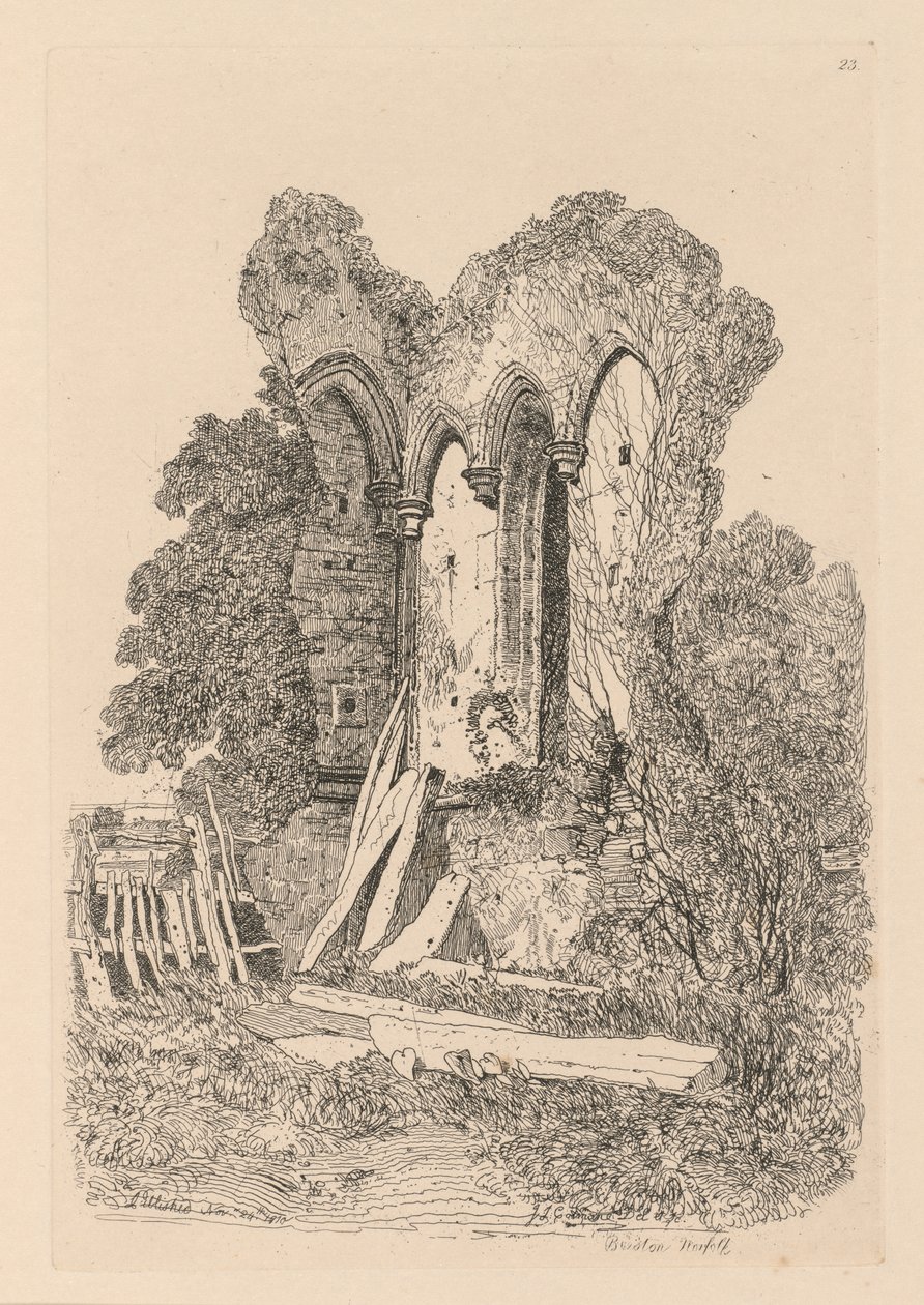 Liber Studiorum: Plaat 23, Ruïnes bij Beeston, Norfolk: Nr. 3 door John Sell Cotman