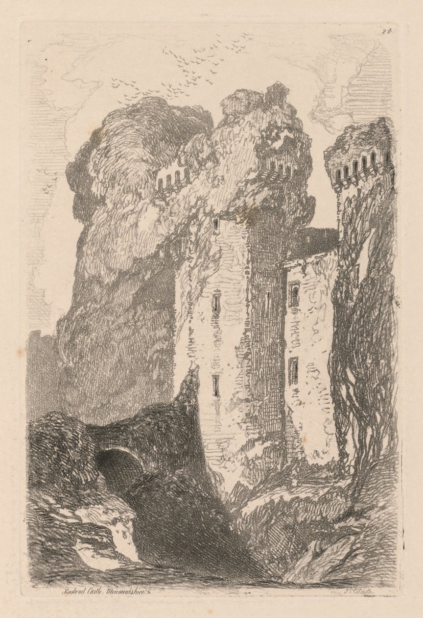 Liber Studiorum: Plaat 24, Ragland Castle, Monmouthshire door John Sell Cotman