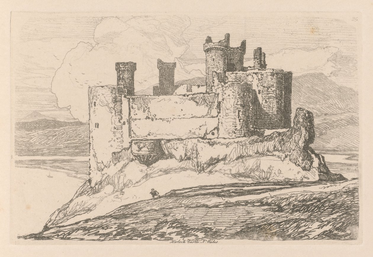 Liber Studiorum: Plaat 25, Harlech Castle, Noord-Wales door John Sell Cotman