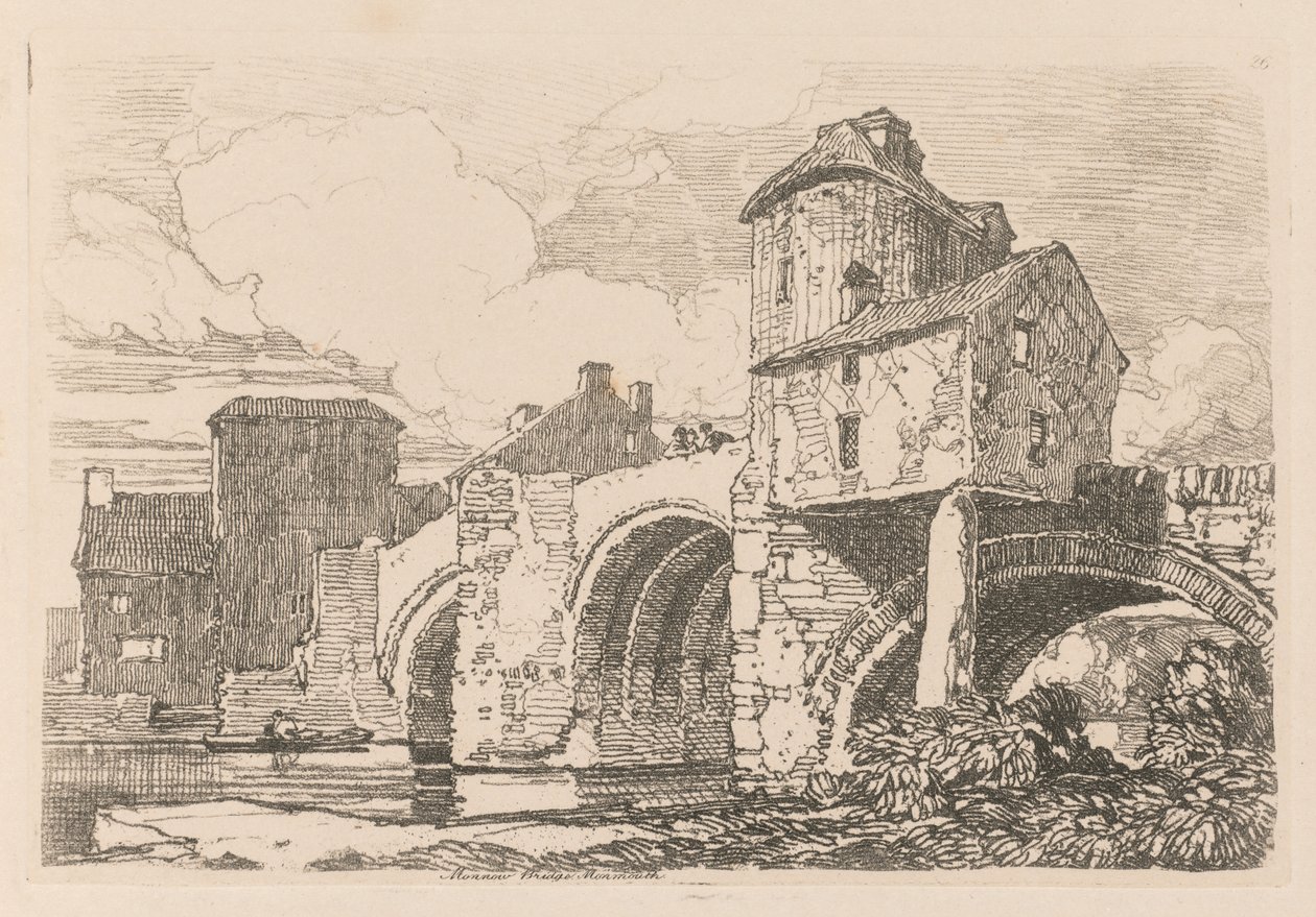 Liber Studiorum: Plaat 26, Monnow Bridge, Monmouthshire door John Sell Cotman