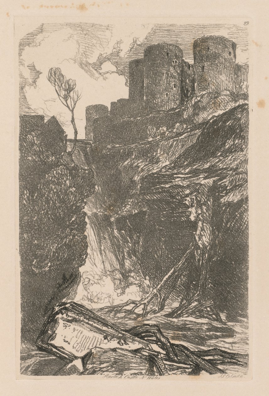 Liber Studiorum: Plaat 29, Harlech Castle, N. Wales door John Sell Cotman
