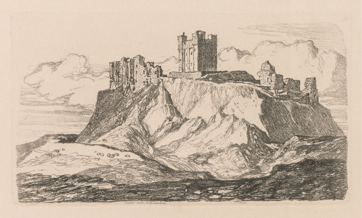 Liber Studiorum: Plaat 30, Bambro Castle, Northumberland door John Sell Cotman