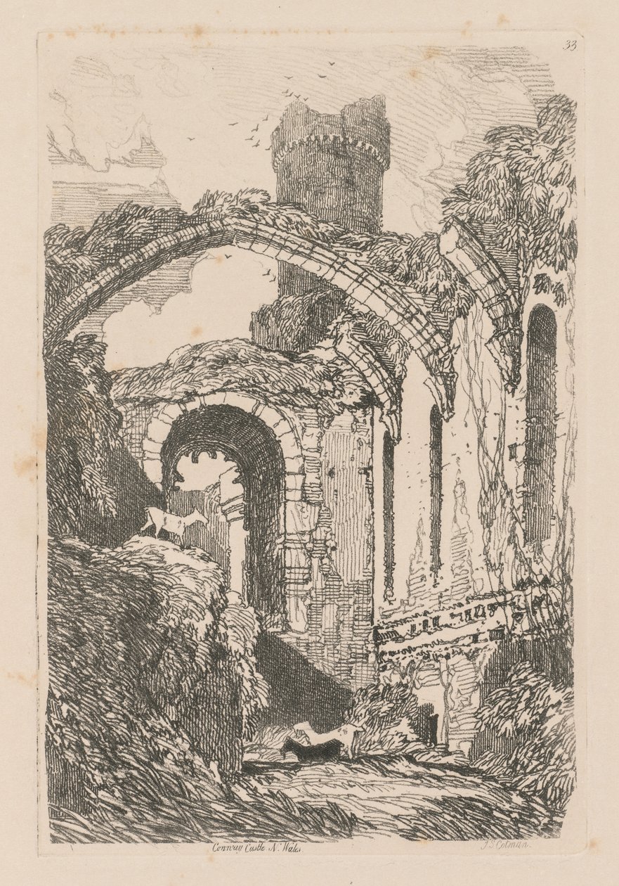 Liber Studiorum: Plaat 33, Conway Castle, N. Wales, 1838 door John Sell Cotman