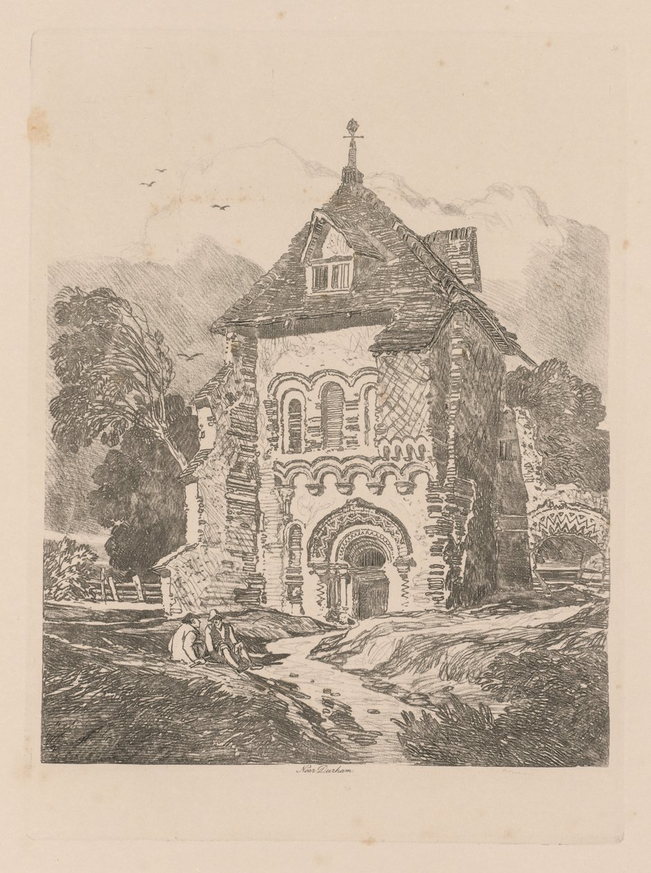 Liber Studiorum: Plaat 36, Kerk bij Durham door John Sell Cotman