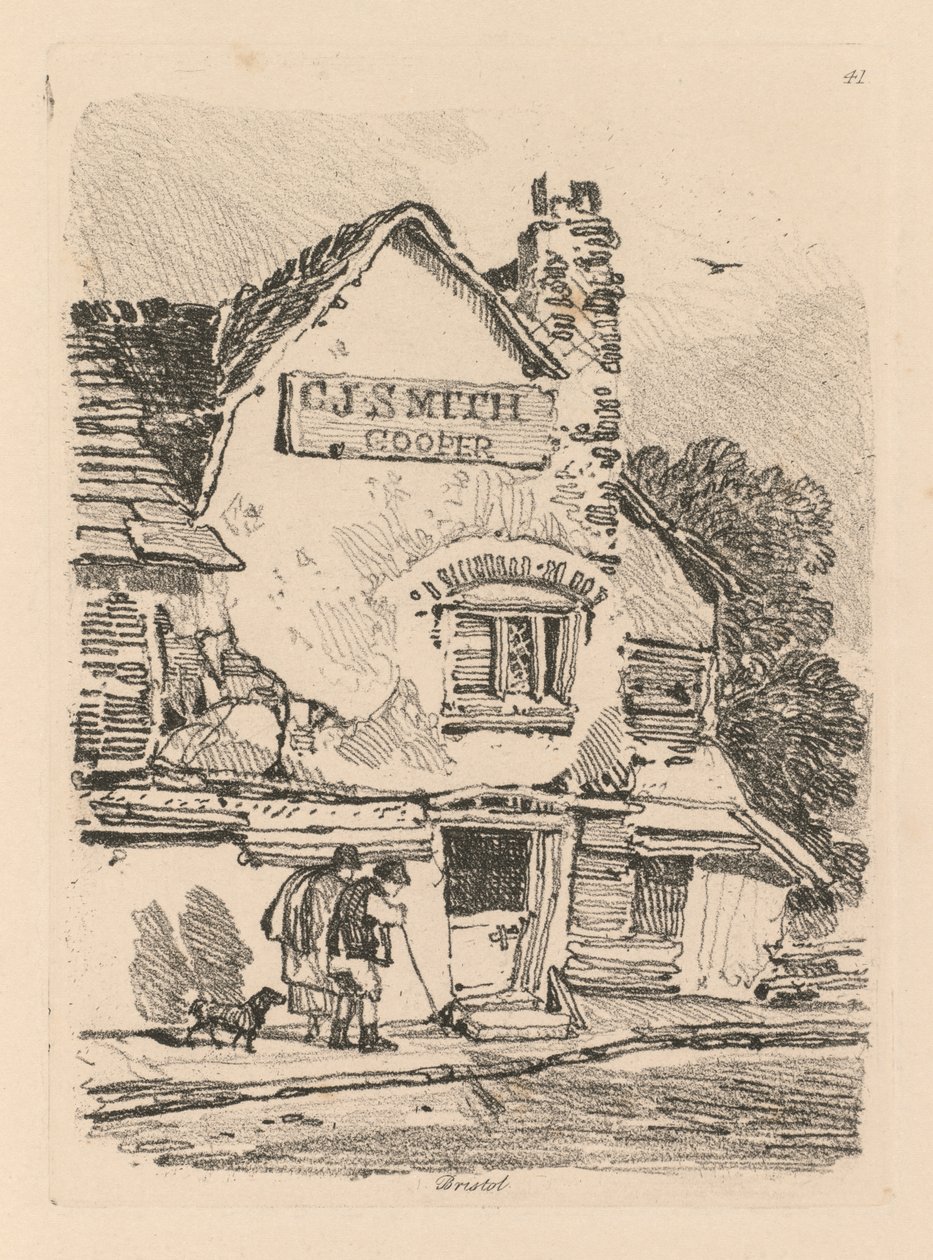 Liber Studiorum: Plaat 41, Huis in Bristol door John Sell Cotman