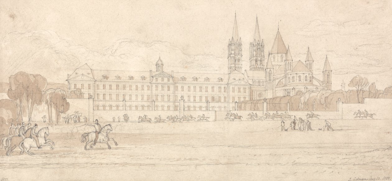 Militaire School en Abdijkerk van St. Stephen in Caen door John Sell Cotman