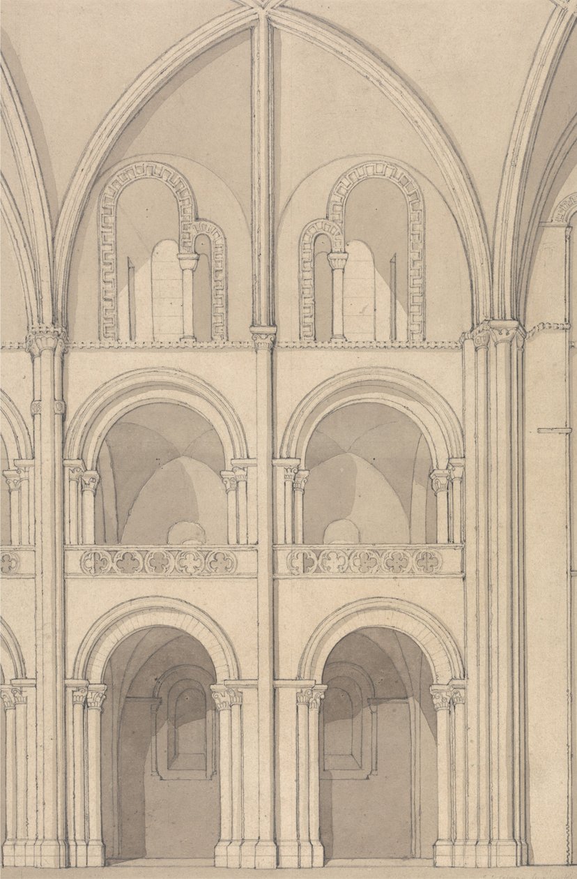 Perspectiefaanzicht van een deel van de abdijkerk van Sint-Stefanus in Caen, Normandië door John Sell Cotman