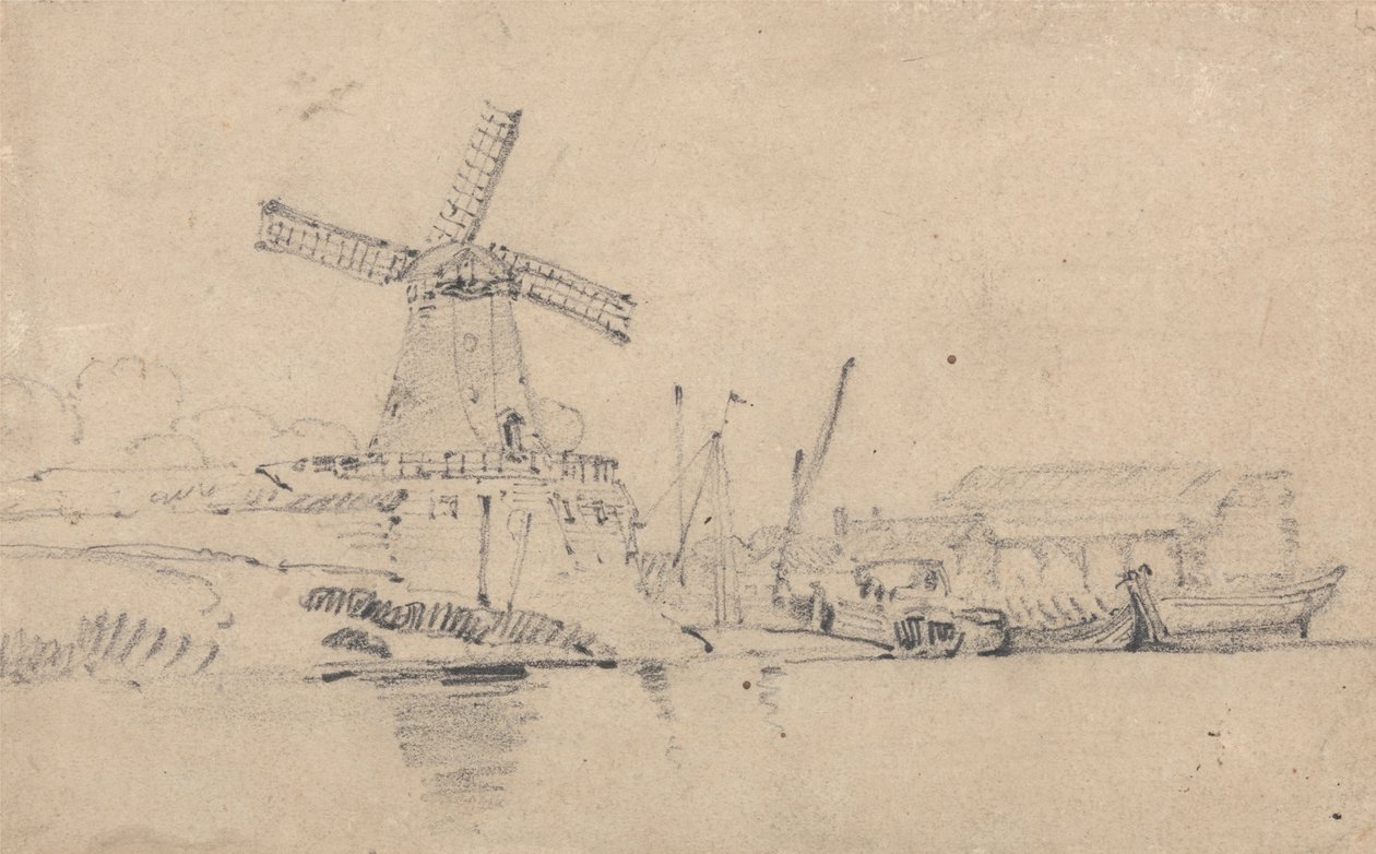 Rivier en windmolen door John Sell Cotman
