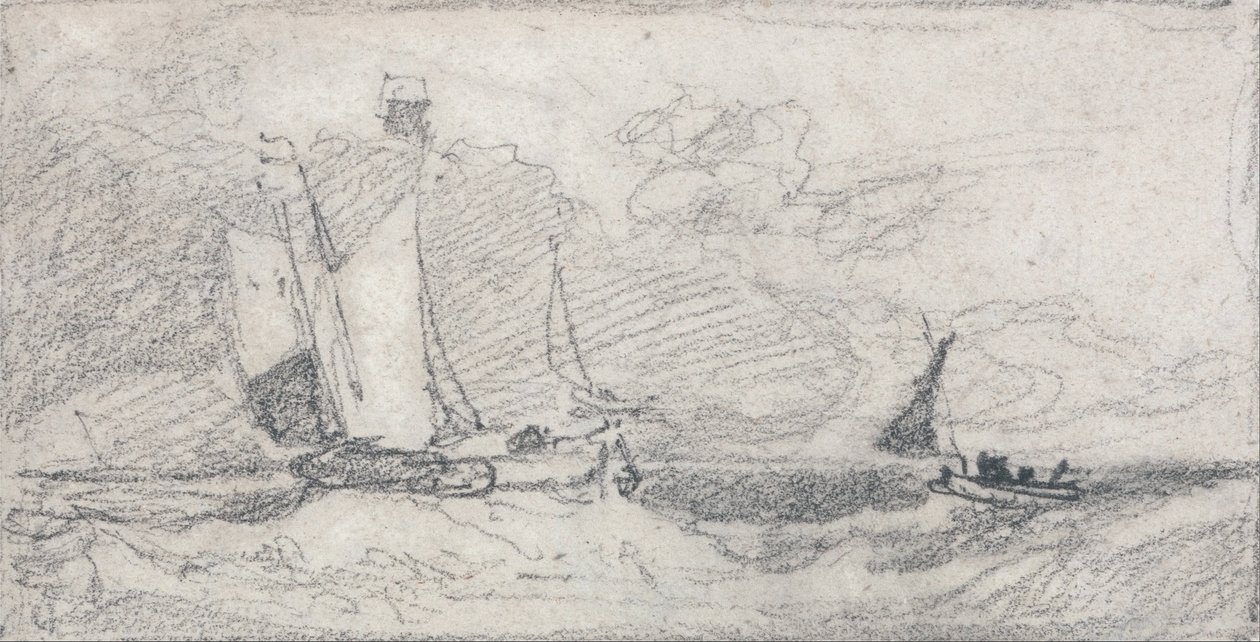 Zeilboten in een woelige zee door John Sell Cotman