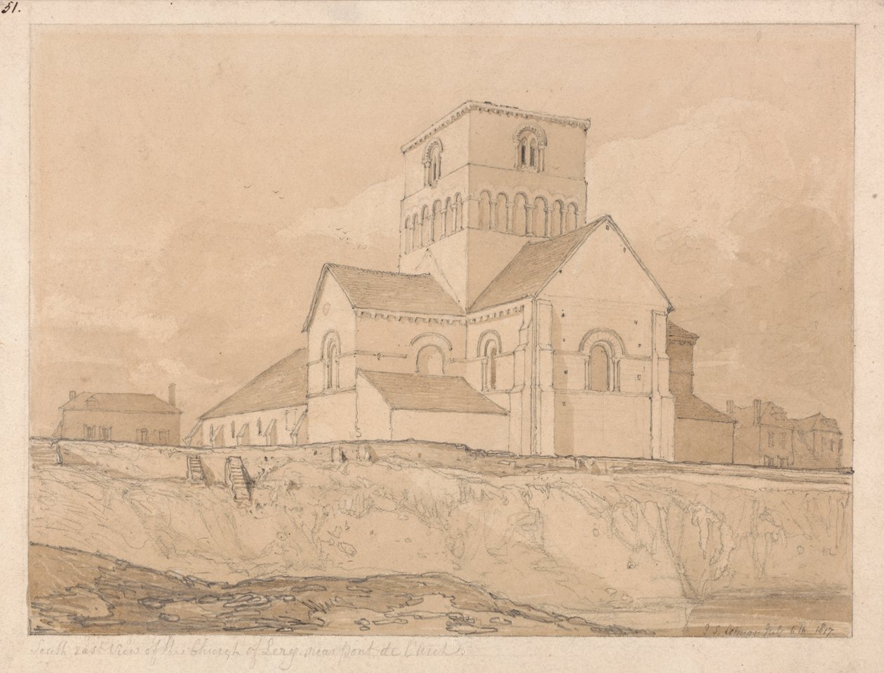 Zuidoostelijk uitzicht op de kerk van Lery, nabij Pont-de-l