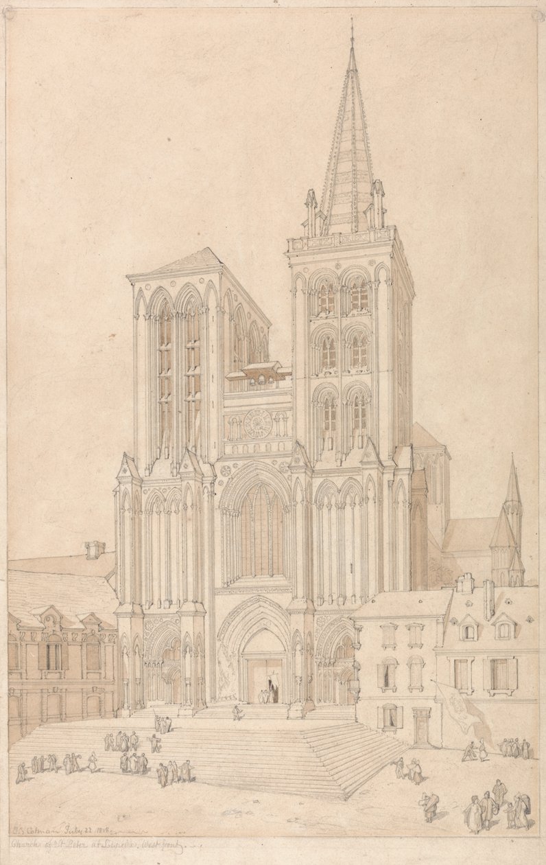 Sint Pieter in Lisieux, Normandië: Westelijke voorkant door John Sell Cotman