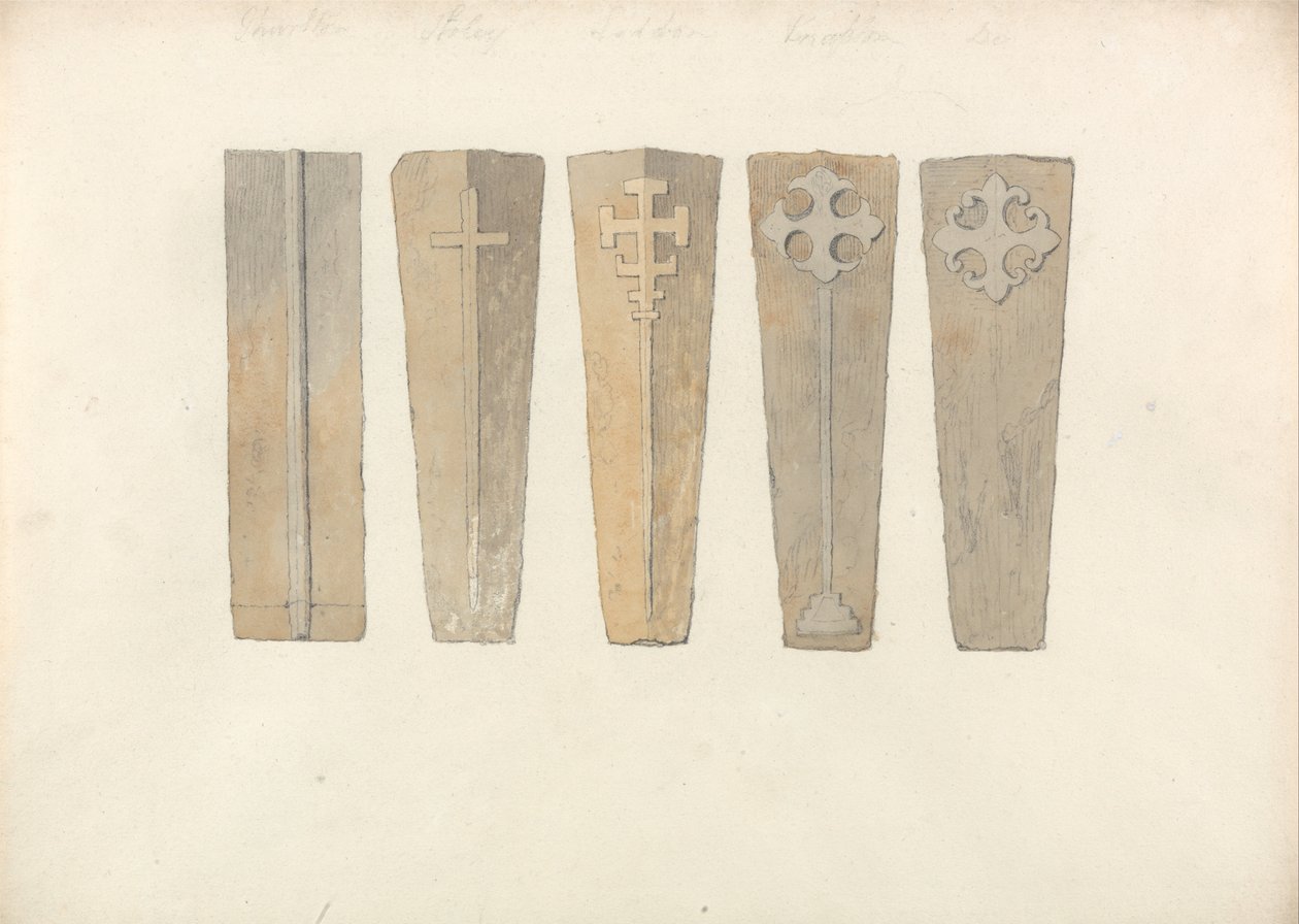Studies van vijf lijkkistdeksels uit Norfolk-kerken door John Sell Cotman