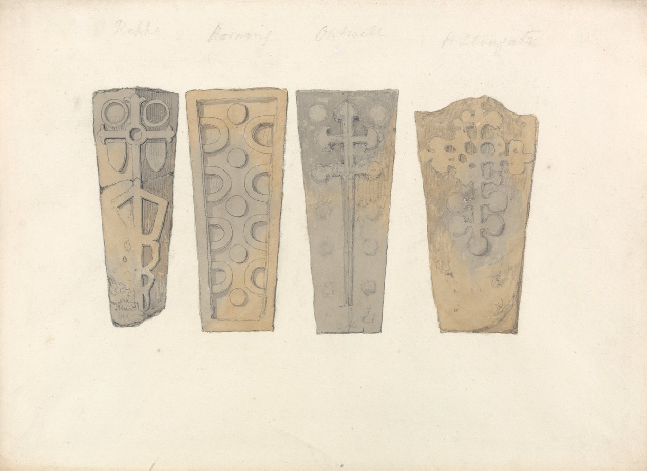 Studies van vier lijkkistdeksels uit Norfolk-kerken door John Sell Cotman