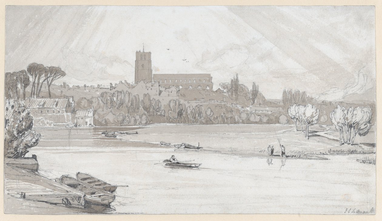 De stad Beccles gezien vanaf de brug, Suffolk door John Sell Cotman