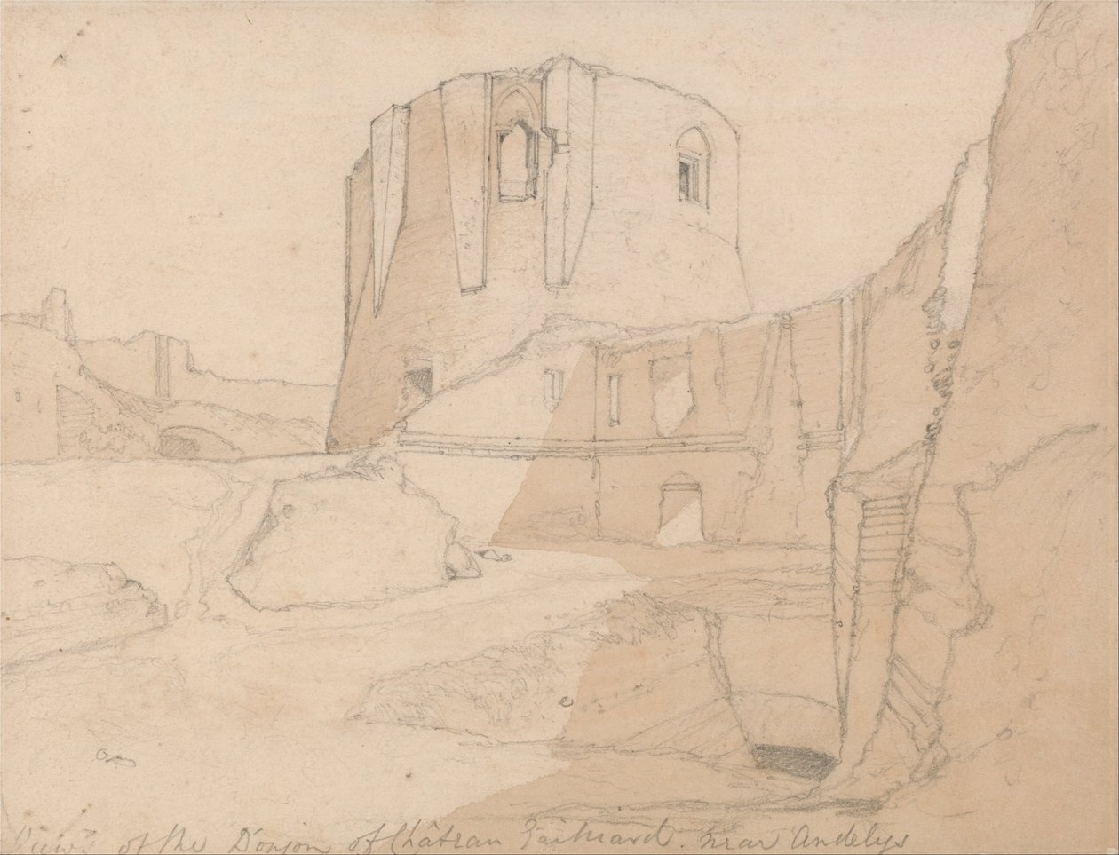 Uitzicht op de Donjon van Chateau Gaillard, bij Andelys, Normandië door John Sell Cotman