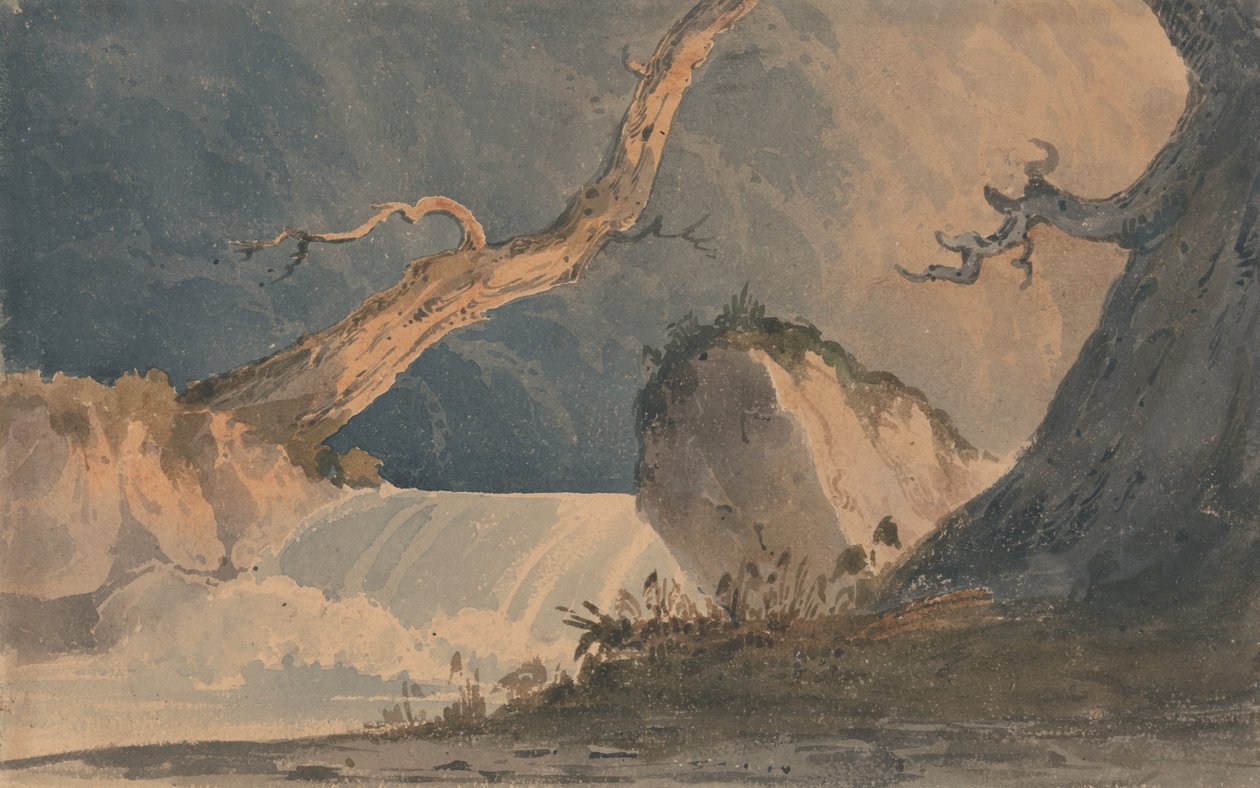 Waterval in een desolaat landschap door John Sell Cotman