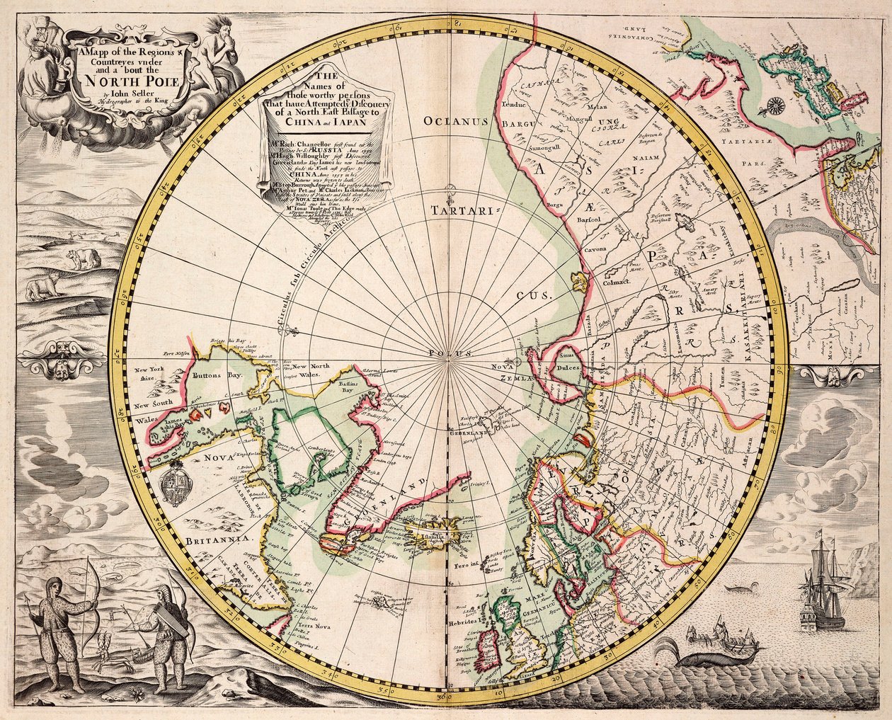 Polaire projectiekaart met poolcirkel, c.1680 door John Seller