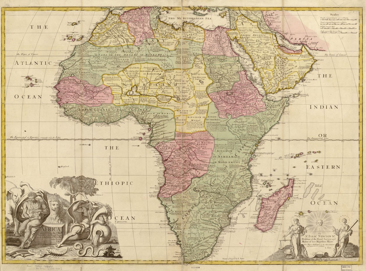 Afrika - gecorrigeerd op basis van de waarnemingen van de Royal Society in Londen en Parijs. LOC 2005625330 door John Senex