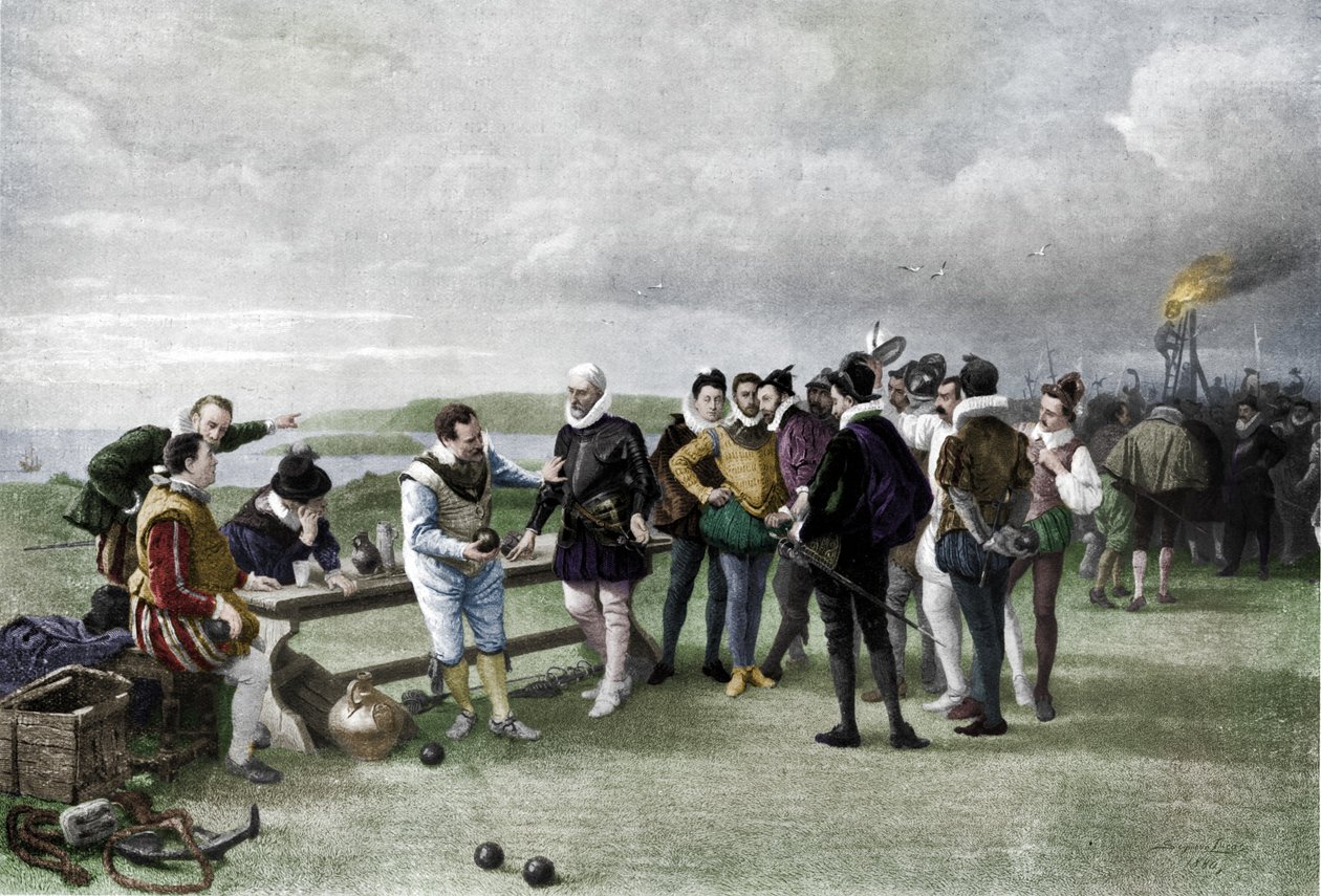 De Armada in zicht, Plymouth hoe, 1880, 1911 door John Seymour Lucas